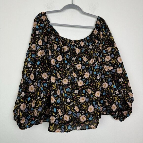 A.n.a Woman’s Black Floral Off The Shoulder Balloon Sleeve Top Plus Size 3x - Picture 1 of 6